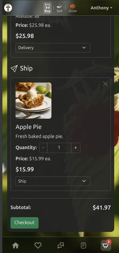 Tekel mobile checkout with shipping options and order summary