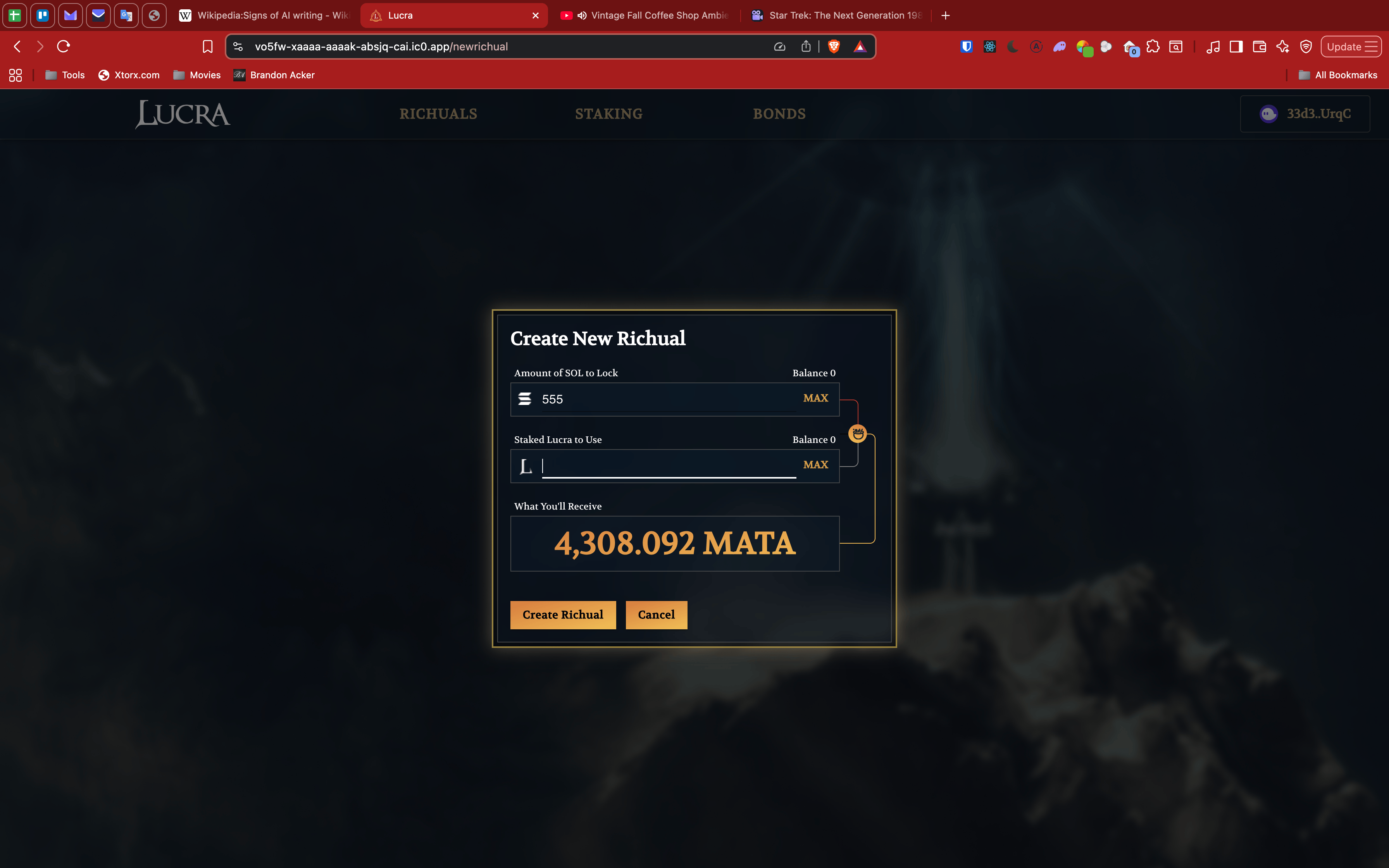 Lucra loan creation flow with collateral selection