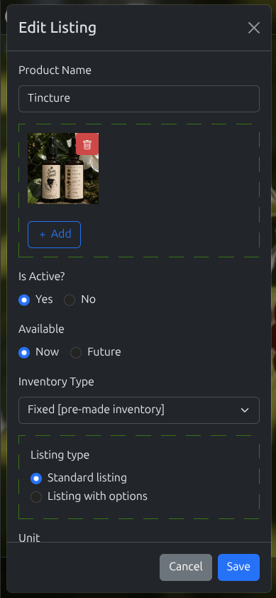 Tekel mobile listing editor with photos inventory and availability