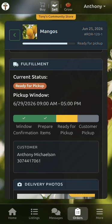 Tekel mobile merchant order detail with fulfillment stepper