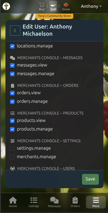 Tekel mobile merchant user permissions editor