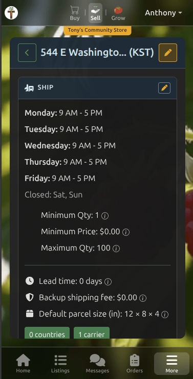 Tekel mobile location editor with ship hours and order limits